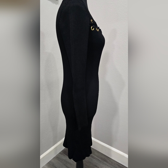 MICHAEL Michael Kors Black Ribbed Lace-Up Sweater Dress – Size M - Picture 4 of 7